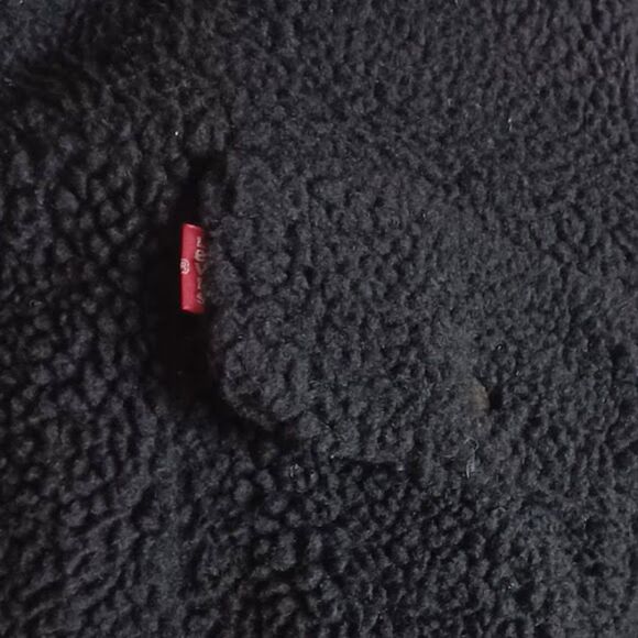 Levi’s Black Sherpa Fleece Teddy Jacket Sz L Full Zip Snap Faux Fur Lined Coat - Picture 6 of 11